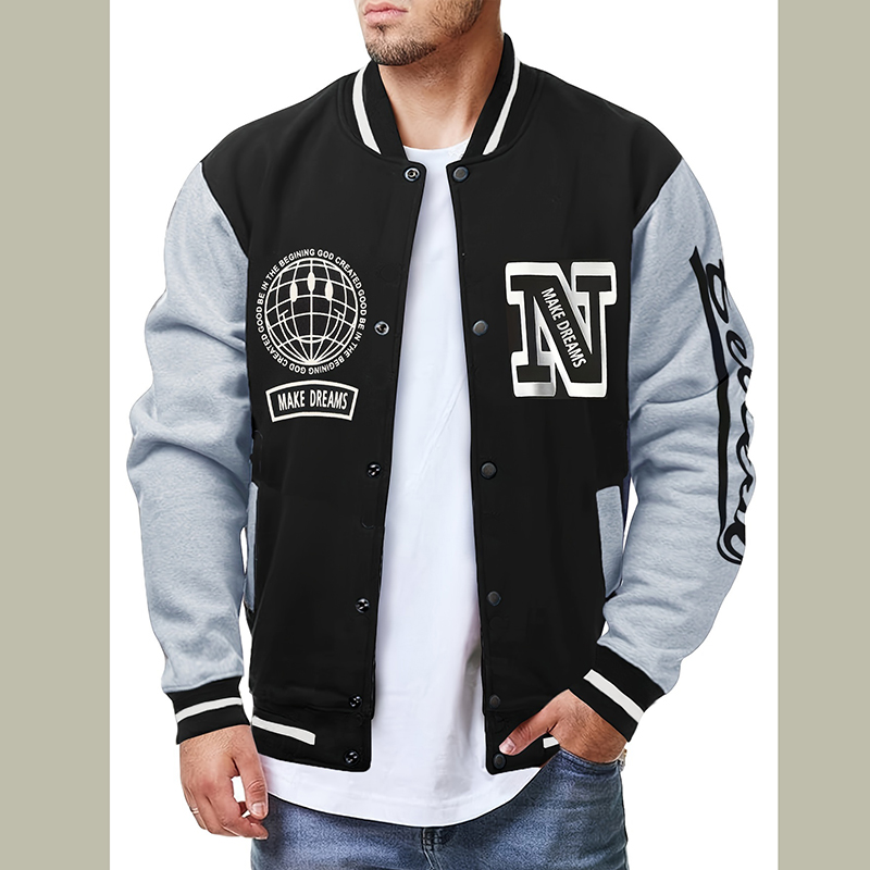 Embroidery Letter N - Kurtka baseballowa z literą N, męska,