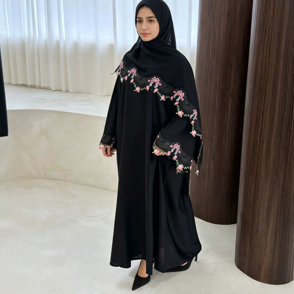 Embroidery Hijab - Sukienki Eid Damskie Muzułmańskie Abaje Sukienki
