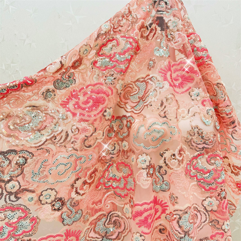 Embroidery Net Dress - 2 jardy/partia, 130 cm szerokości, różowo-fioletowa,