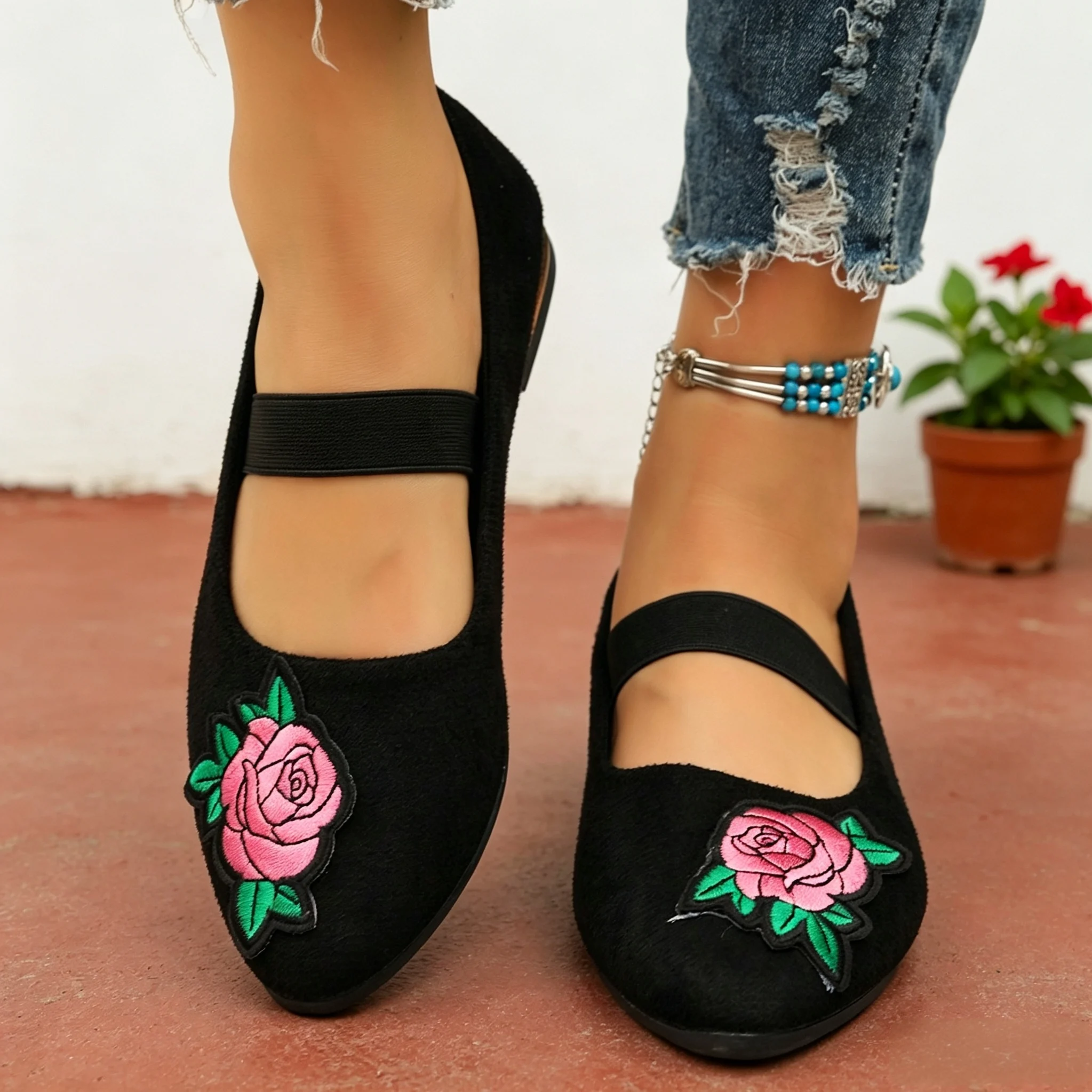 Embroidery Flower - Jesienne damskie buty Mary Jane w