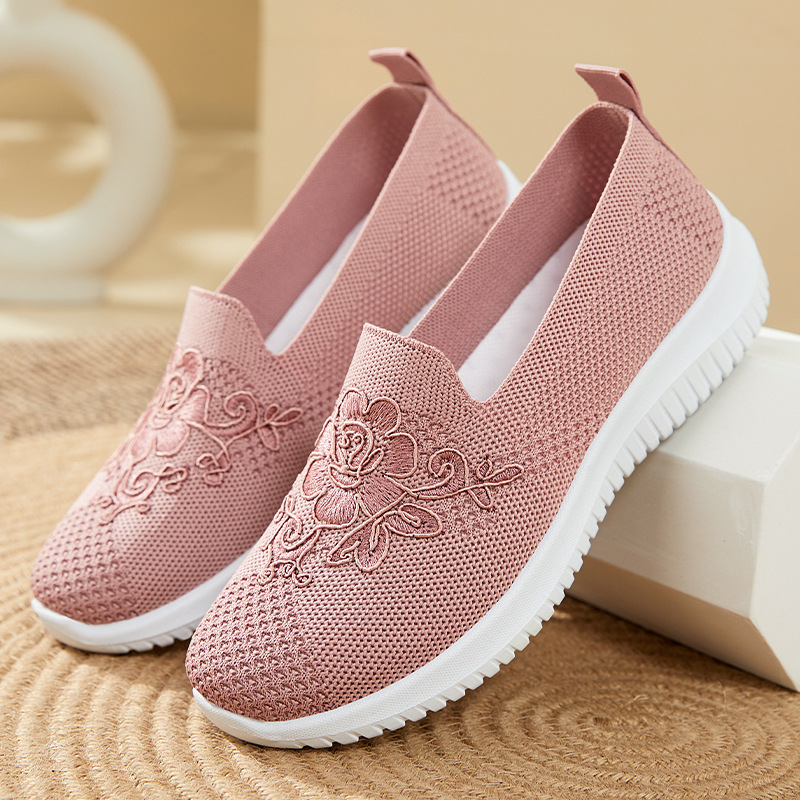 Embroidery Flower - Wsuwane buty damskie z dzianiny z