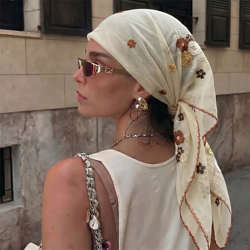 Embroidery Hijab - Luksusowa Przezroczysta Siatkowa Chusta z Kwiatowym