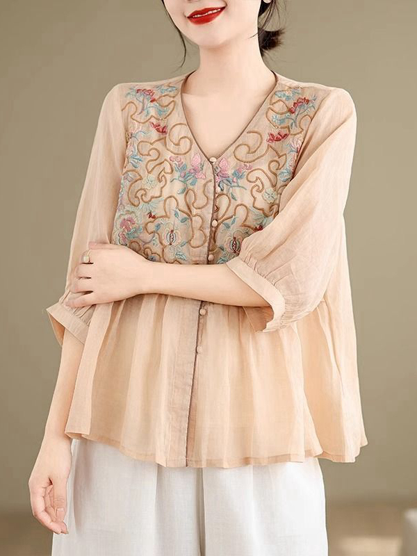 Embroidery Cardigan - Letnia nowość: luźna, wyszczuplająca koszula w