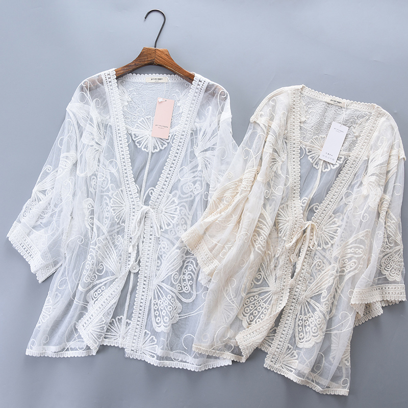 Embroidery Cardigan - Letni dorywczo słodki nadmorski wakacyjny kardigan
