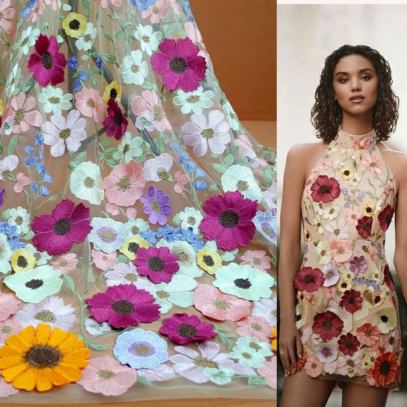 Embroidery Net Dress - Kolorowa koronkowa tkanina kwiatowa 3D DIY