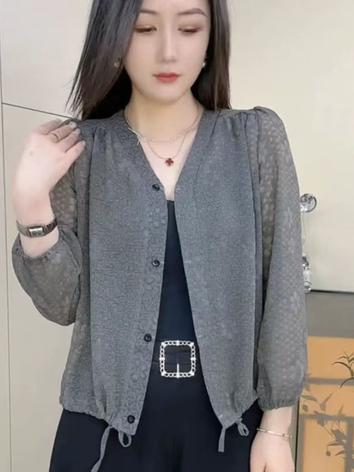 Elegancki, długi rękaw, kwiato – Embroidery Cardigan recenzja i cena