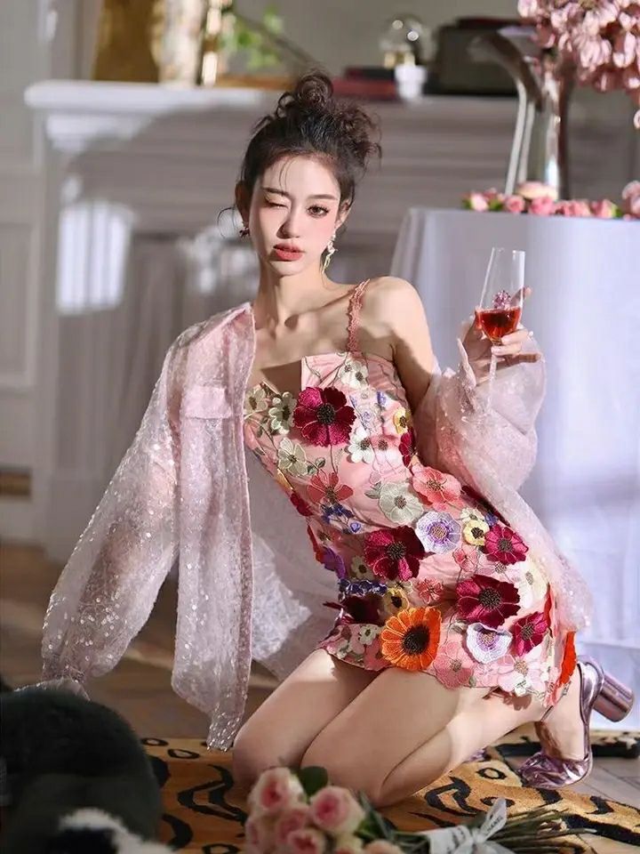 Kolorowa koronkowa tkanina kwi – Embroidery Net Dress recenzja i cena